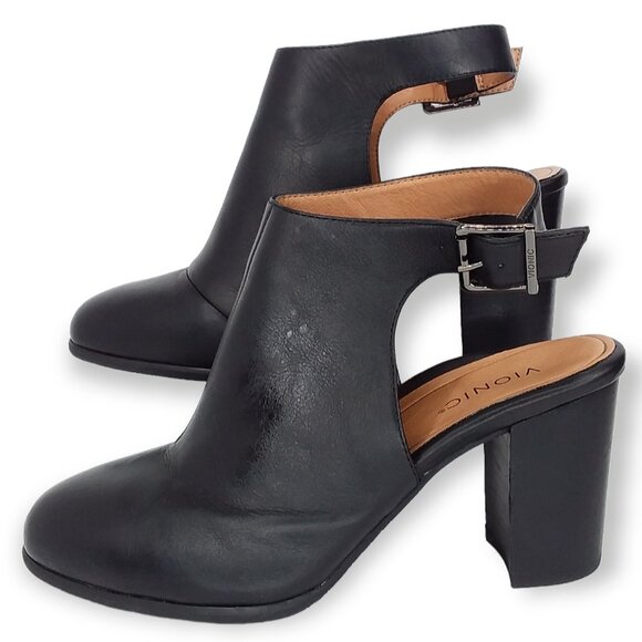 Vionic Lacey Block Heel Shoes Size 8.5 Leather Black Round Toe Orthotic Insole - Picture 6 of 15